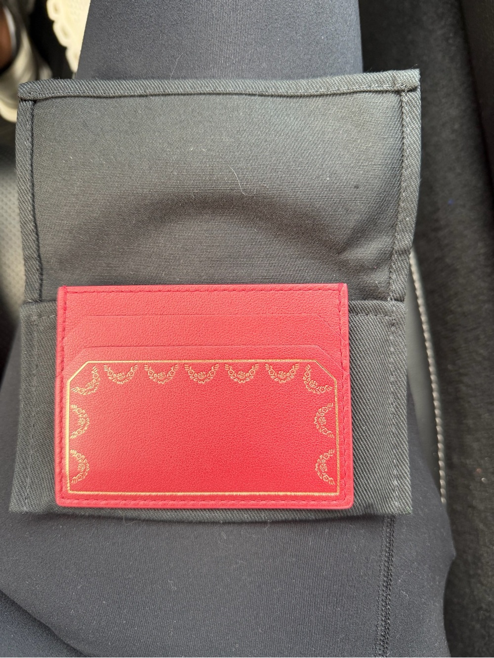 Cartier Red Leather Card Case with Gold Detailing